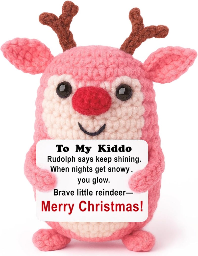 WEYON Store Stocking Stuffers for Teen Girls – Mini Crochet Reindeer Plush with Story Pun Card, Cute, Cozy Desk/Nightstand Decor, Secret Santa, Woodland Kawaii - Image 1